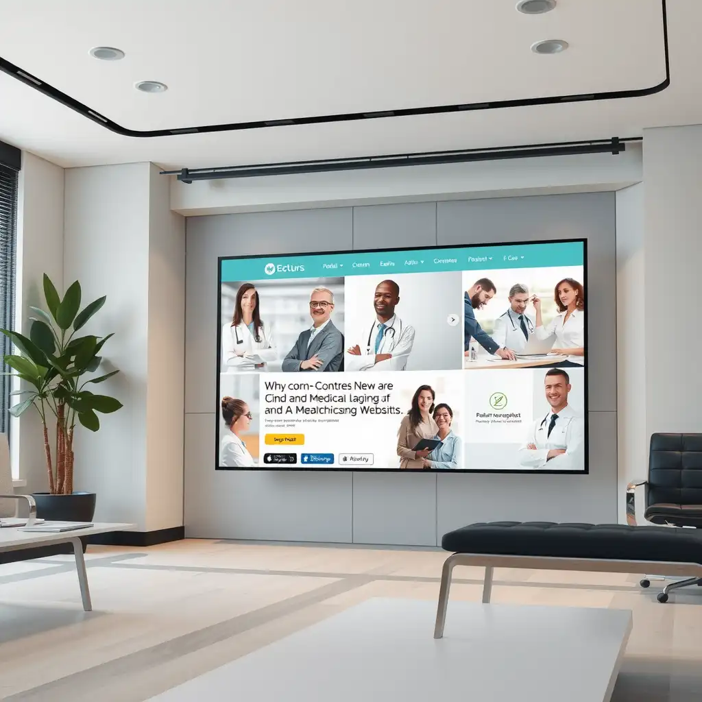 A modern medical practice website displayed on a large screen in a sleek office environment, highlighting professional design elements and patient engagement tools.